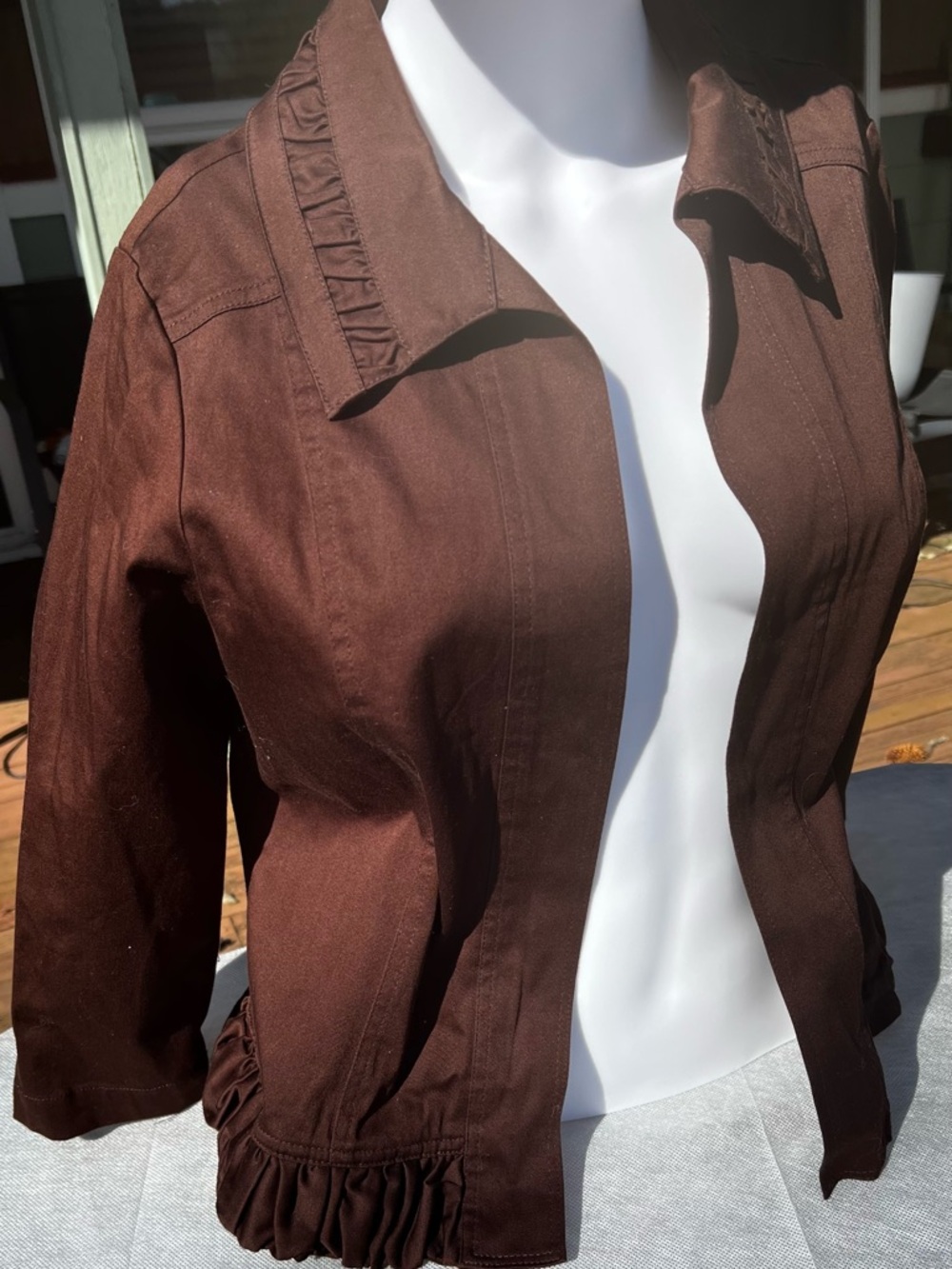 Christopher & Banks Chocolate Brown Ruffle-Trim Blazer. Size S.